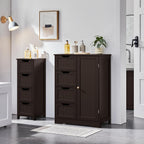 Yaheetech Large Bathroom Floor Cabinet with 4 Drawers and Single Door Cabinet, Freestanding Storage Cabinet for Living Room Kitchen Hallway, Espresso