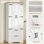 TEENFON 66.2" H Storage Cabinet with 2 Drawers, Farmhouse Kitchen Pantry Cabinet with 2 Doors & Adjustable Shelf, Bathroom Cabinet, for Living Room, Kitchen, Bathroom, White