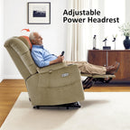 MCombo Large Triple Motor Power Lift Recliner Chair with Massage and Dual Heating, Adjustable Headrest for Tall Elderly People, Fabric 7634 (Beige, Large)