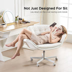 amseatec Criss Cross Chair with Armrests & Wheels, PU Leather Vanity Chair, Comfortable Adjustable Swivel Computer Office Desk Chairs for Home, Make Up, Bed Room (White)