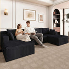124" Modular Sectional Sofa, Modern Corduroy Cloud Couch with Deep Seat, Boneless Couch Upholstered 4-Seater U-Shaped Sofa for Living Room, No Assembly Required (Black)