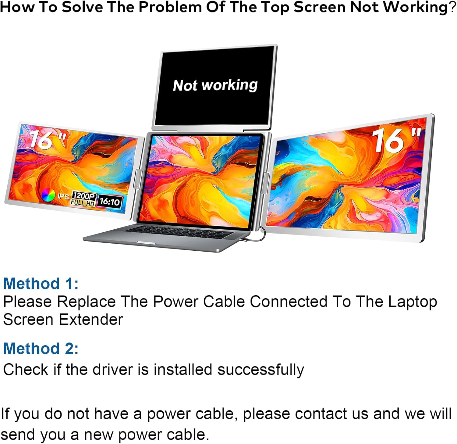FOPO 16" Laptop Screen Extender Monitor Portable  Quad Monitor  Just 1 Cable for 3 Screens  FHD 1200P IPS Laptop Extender Compatible with Wins/Mac for 13.6" - 18.5" Laptops