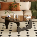 Coffee Table for Living Room Mid Century Modern Center Table with Glass Top and Wood, Black Brown