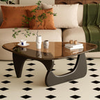 Coffee Table for Living Room Mid Century Modern Center Table with Glass Top and Wood, Black Brown