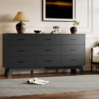 Dresser for Bedroom with 9-Drawer, 59" Wide Modern Chest of Drawers with Metal Handles, X-Shape Base & Adjustable Center Leg, Anti-Tip Closet Organizers and Storage