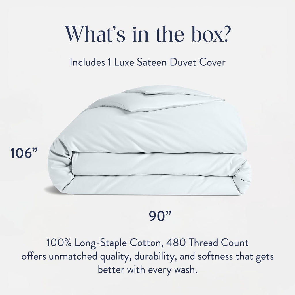Brooklinen Luxury Sateen Duvet Cover - 100% Cotton, King/California King Size in Sky with Extra-Long Corner Ties and Button Closure - Best King/Cali King Duvet Covers