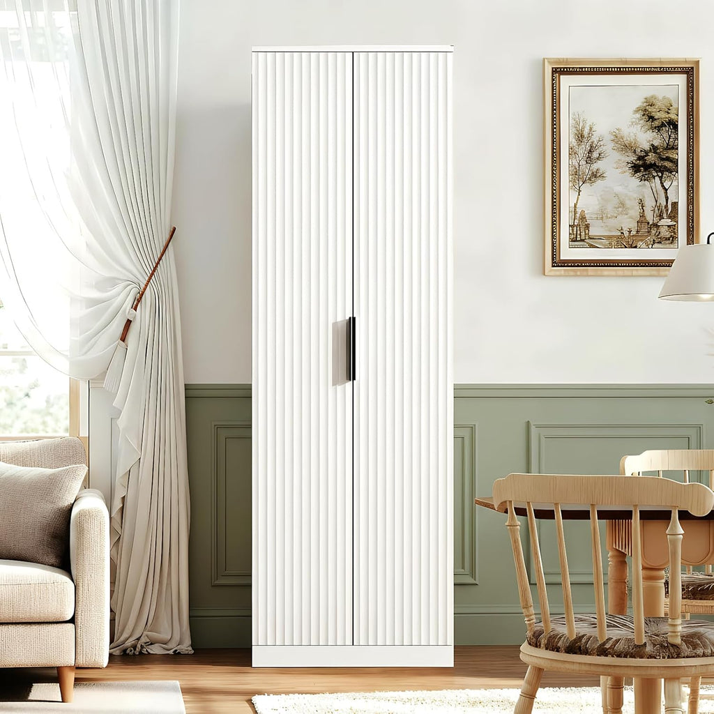 VINGLI 70" Modern Pantry Cabinet,Tall Storage Cabinet with Fluted Doors and Adjustable Shelves for Dining Room, Kitchen, Office, and More in White