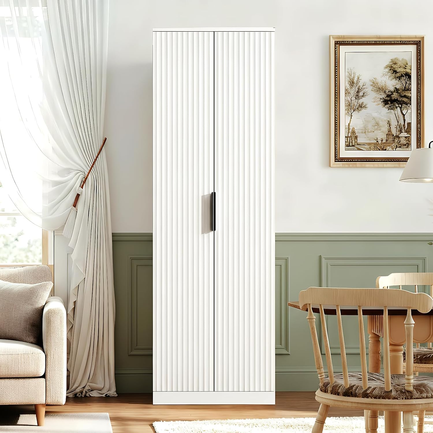 VINGLI 70" Modern Pantry Cabinet,Tall Storage Cabinet with Fluted Doors and Adjustable Shelves for Dining Room, Kitchen, Office, and More in White
