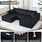 Modular Sectional Sofa,114" U-Shaped Boneless Sofa for Living Room,Oversized 3-Seater Deep Seat Cloud Couches,Corduroy Upholstered Corner Sofa Couch,No Assembly Required,Black