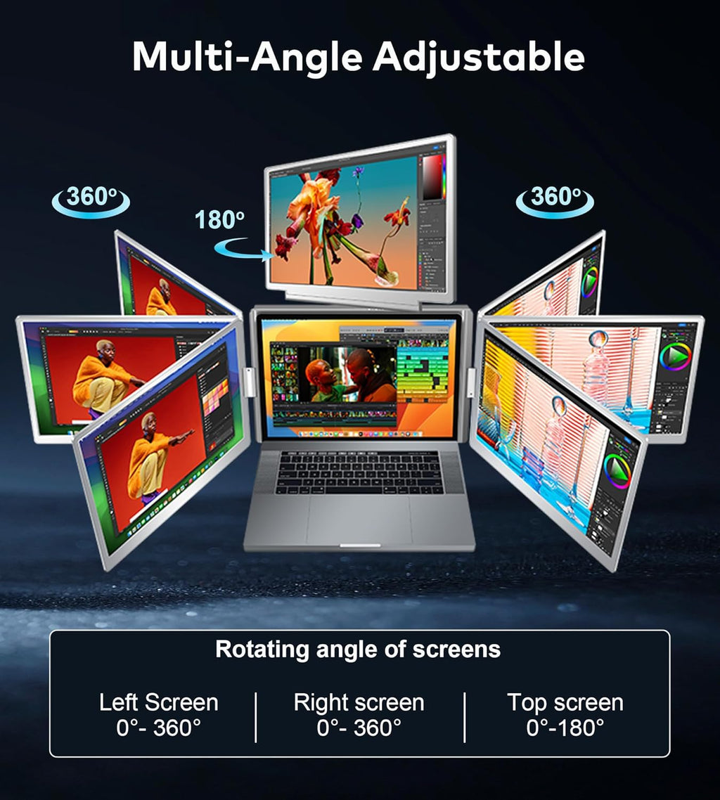 FOPO 15.6" Laptop Screen Extender Monitor Portable  Quad Monitor  Just 1 Cable for 3 Screens  FHD 1080P IPS Laptop Extender Compatible with Wins/Mac for 13.6" - 17.3" Laptops