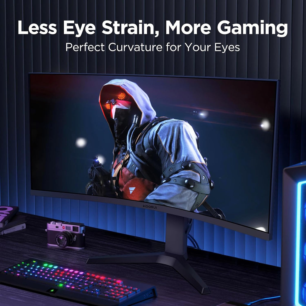 KOORUI 34-inch Ultrawide Curved WQHD 3440×1440 Gaming Monitor  165Hz 144Hz Curved 1000R- PIP/PBP  1ms(MPRT) with DisplayHDR 400  FreeSync Premium  75 * 75mm VESA  HDMI/DisplayPort  34E6UC