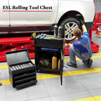 ESL Rolling Tool Chest, 5 Drawers with Big Cabinet, Tool Trolley with 4 Universal Lockable Wheels and Lock Bar, Great Black Tool Cart for Garage Workshop, Sturdy Heavy Duty Tool Storage, Easy Assemble