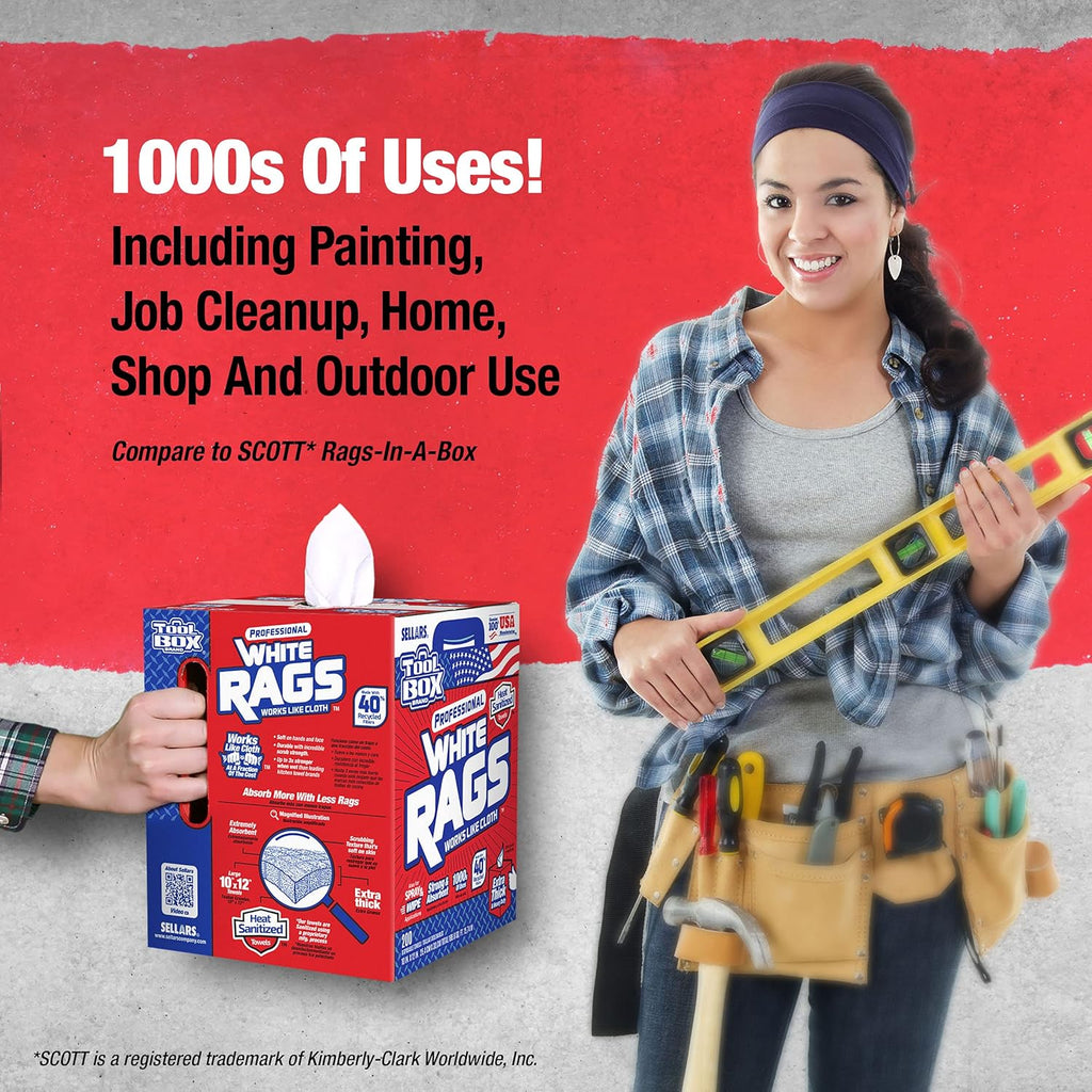 Sellars 58202 ToolBox White Rags Box, 10" x 12" (6 Boxes of 200 Sheets)
