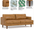 SIMPLIHOME Livingston Sofa - 76 inch Wide Top Grain Genuine Leather Sofa in Sienna, Mid-Century Modern Loveseat for Living Room with Removable Feather-Wrapped Cushions and Solid Wood Frame