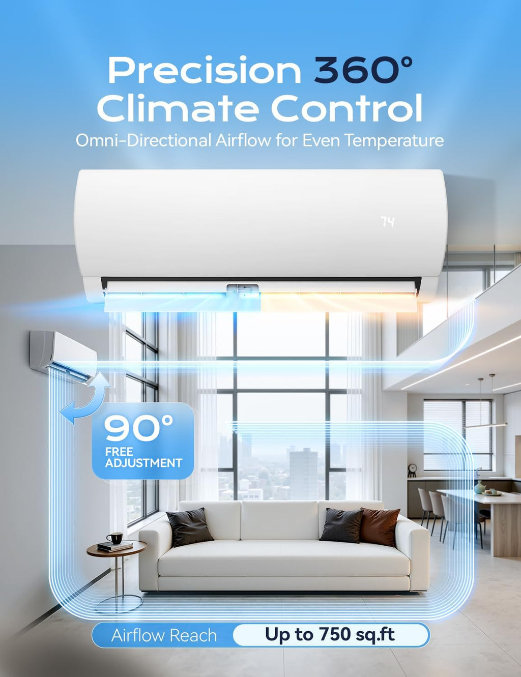Tehanld Mini Split Ac/Heating System - 12000 BTU Mini Split Air Conditioner with Heat Pump, 19 SEER2 230V Energy Efficient AC Unit Up to 750 Sq.Ft, Complete Installation Kit