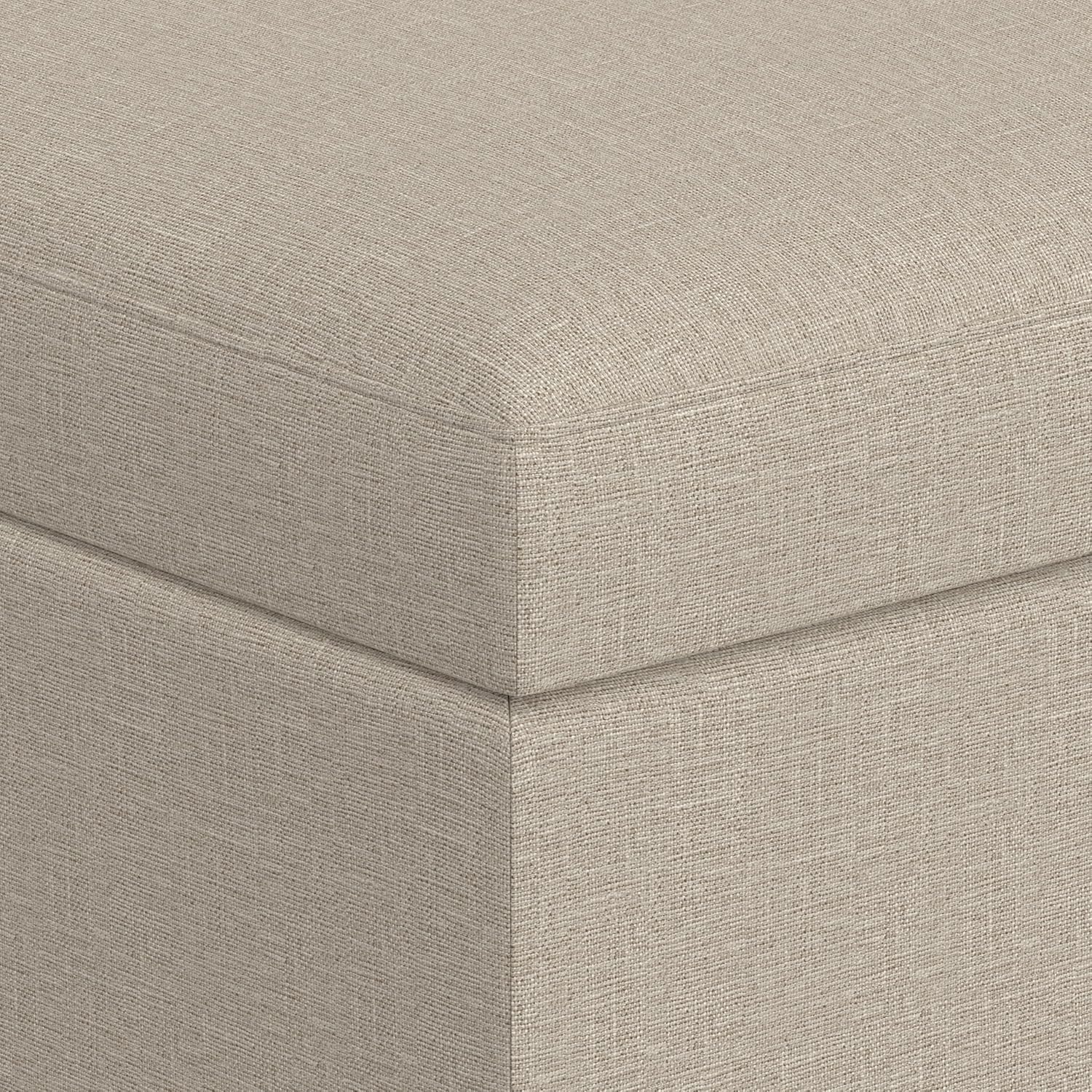 SIMPLIHOME Owen Coffee Table Storage Ottoman - 34 inch Wide Upholstered Linen Look Fabric Rectangular Lift-Top Ottoman in Natural, Mid-Century Modern Bench for Living Room with Tapered Legs