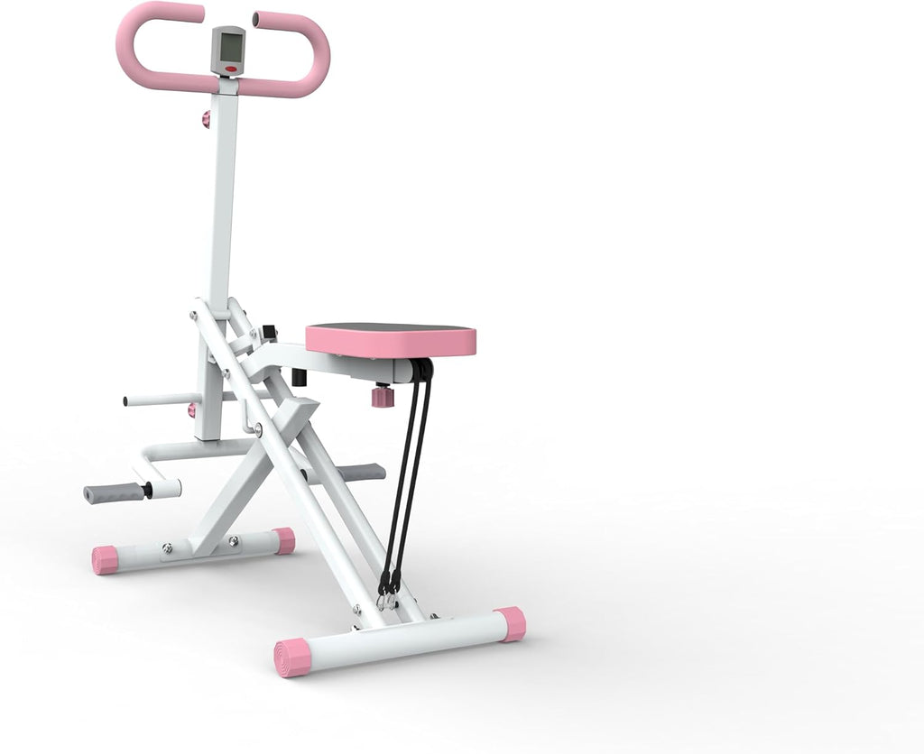 Squat Machine for Home Gym, Foldable Glute Trainer with Resistance Bands, Hip Thrust, Butt and Thigh Workout, Pink