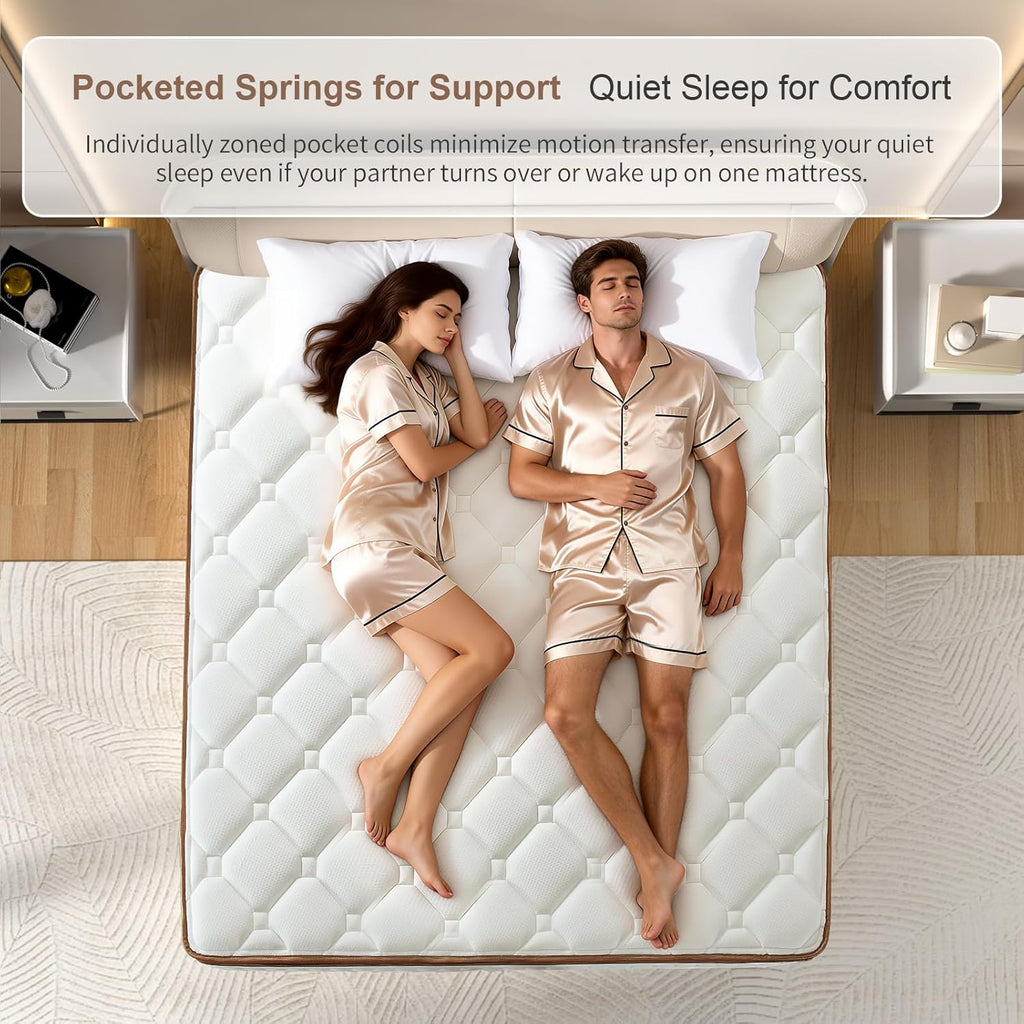 King Size Mattress 14 Inch, Hybrid Memory Foam Mattress in a Box .Medium Firm with Zoned Pocket Coils Support and Motion Isolation Design,CertiPUR-US Certified,80"*76"