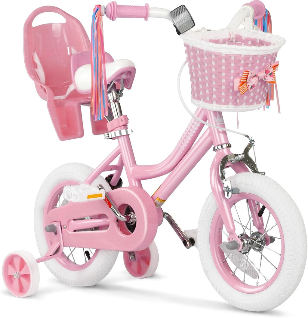 Glaf Toddler Girls Bike for Age 2-9 Years Old 12 14 16 Inch Girls Bike with Training Wheels and Doll Seat Kids Bike Bicycle with Basket Adjustable Seat