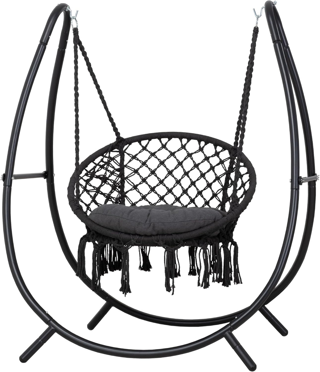 ANOW Hammock Swing with Stand Included, Outdoor Hanging Swing Chair with Stand and Removable Seat Cushion, Max 400 Lbs, Dark Grey