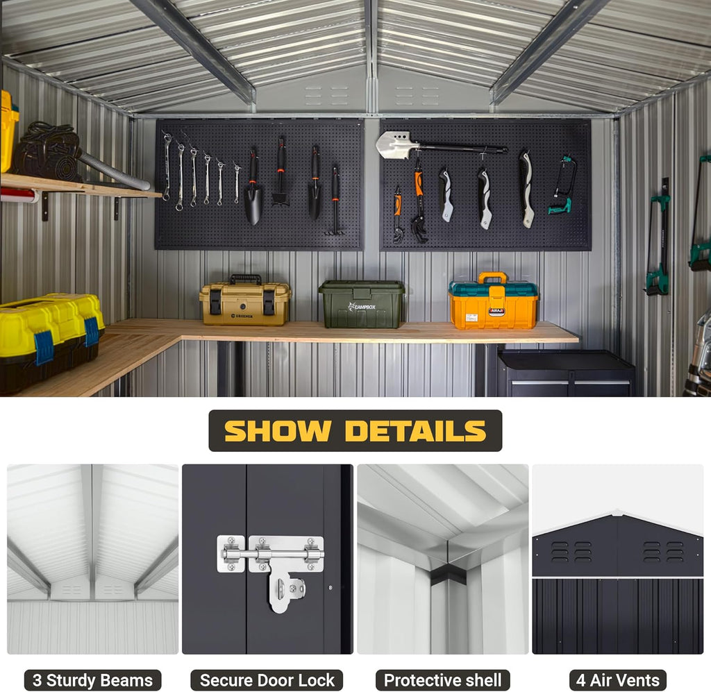 Polar Aurora 8 x 12 FT Outdoor Storage Shed  Metal Garden Shed with Updated Frame Structure  Tool Sheds for Backyard Garden Patio Lawn Black