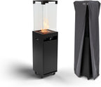 Planika Faro 41 000 BTU Propane Patio Heater 59" Modern Freestanding Glass Tower with Wheels  Smokeless 360° Flame  Cover & Regulator Included for Commercial & Residential Outdoor Spaces