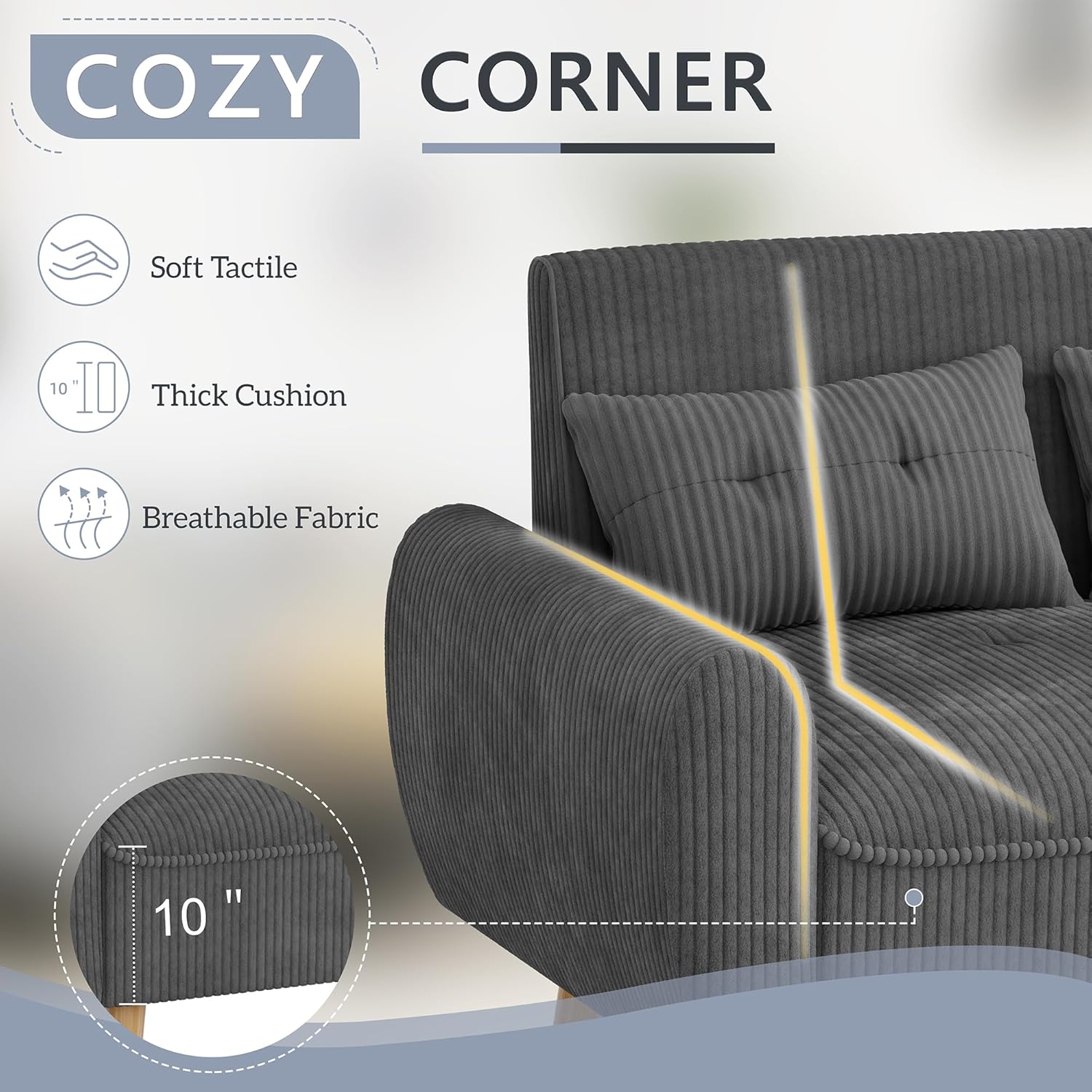 Shintenchi Small Modern Loveseat Couch Sofa, Mid Century Fabric Upholstered 2-Seat Sofa Couch Love Seats Furniture for Small Space, Dark Grey