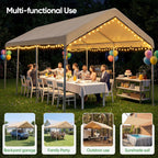 SIHAIAN 10 x 20 Ft Carport Replacement Canopy Cover(No Frame), Easy to Set up Carport Canopy, 500D Heavy-Duty Garage Top Tent Shelter Tarp Waterproof and UV Protected (Only Canopy Cover) Beige