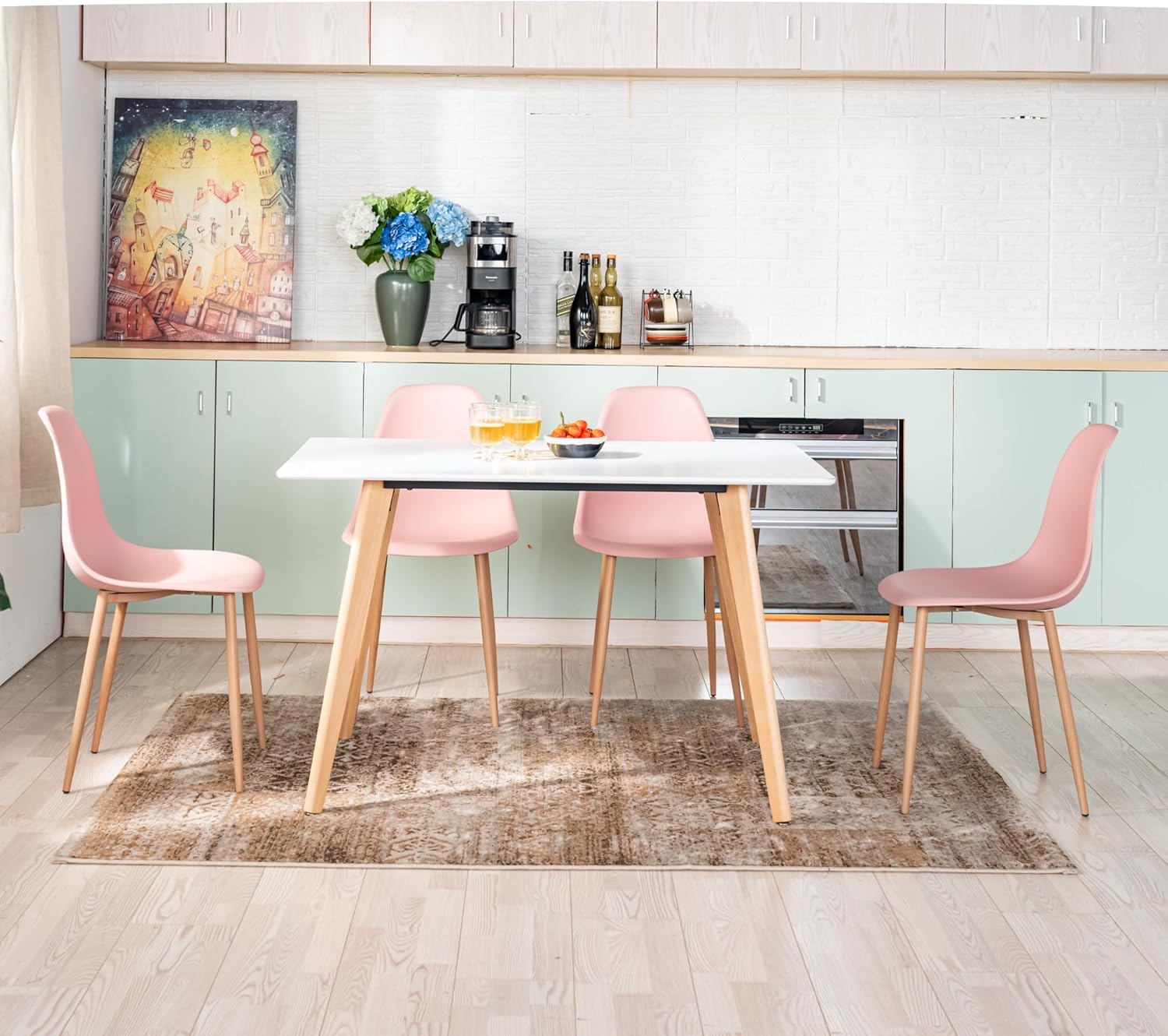 FurnitureR 47-Inch Dining Table for 4-6 People, Modern Rectangular Table with Solid Wood Legs, Multi-Purpose Space-Saving for Kitchen, Dining, Small Places, White