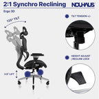 Nouhaus Ergo3D Ergonomic Office Chair Lumbar Support Mesh Office Chair with 4D Adjustable Armrest, Adjustable Headrest and Wheels, Mesh High Back Home Office Desk Chairs(Black)