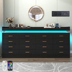16 Drawer Dresser with LED Light and Charging Station, Modern Chest of Drawers for Closet, Wide Drawer Organizer Cabinet, Living Room, Entryway, Hallway, Black