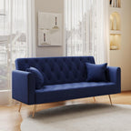 Anwick 72" Modern Velvet Sofa Bed Futon,Convertible Folding Sleeper Bed Couches with 3 Adjustable Backrests,Tufted Recliner Loveseat with Golden Chrome Legs for Small Living Room Office (Blue)