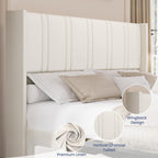 King Size Bed Frame with 4 Storage Drawers Linen Upholstered Platform Bed with Wingback Headboard, No Box Spring Needed, Easy Assembly, White