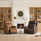 Watson & Whitely Oversized Lay Flat Recliner for Big and Tall, Genuine Leather Electric Recliner Chairs for Adults with Power Headrest & Chargers for Living Room, Saddle Brown