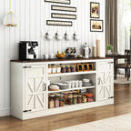 75" Farmhouse TV Stand with Power Outlets for 85 Inch TVs, 33" Tall Entertainment Center with Storage Cabinets w/Adjustable Shelves, Rustic Large TV Media Console, Rustic White