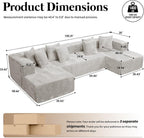 132'' U Shaped Sectional Couches for Living Room, Beige Modular Boneless Cloud Sofa with 2 Chaise Lounges, 4-in-1 Flexible Combination Layered Foam Cushion Deep Seat Corner Couch, No Assembly