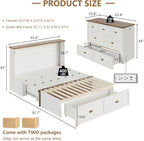 AMERLIFE Queen Size Murphy Bed, Farmhouse Wooden Cabinet with Charging Station and Storage Drawer for Bedroom/Office/Guest Room, White+Barnwood