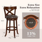 ALPHA HOME Swivel Bar Stools with Backs, 30 Inch Bar Stools Set of 2, Wooden Bar Stools, 360 Degrees Swivel Chairs with Upholstered, Wrap-Around Footrest for Pub, Kitchen, Dark Cherry/Fondant
