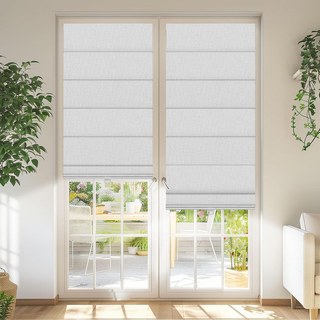 BERISSA Cordless Roman Shades for Windows Blackout,Pull Down Linen Fabric Roman Blinds,Privacy Window Shades for Door Windows,Bedroom,Office,Easy to Install,Misty White,72" W x 78" H.