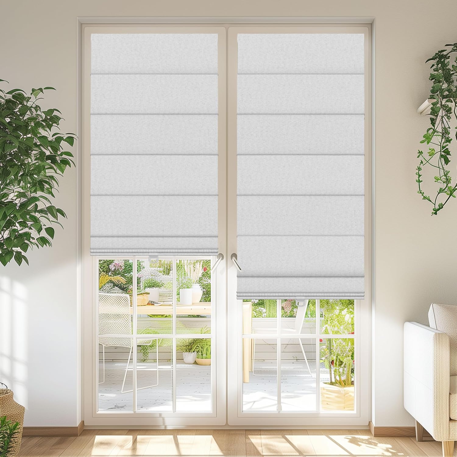 BERISSA Cordless Roman Shades for Windows Blackout,Pull Down Linen Fabric Roman Blinds,Privacy Window Shades for Door Windows,Bedroom,Office,Easy to Install,Misty White,72" W x 78" H.