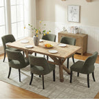 keoni Wooden Dining Chairs Set of 4, Mid Century Modern Upholstered Dining Room Chairs with Black Wood Legs, Fabric Farmhouse Kitchen Chairs with Foot Pegs for Dining Room, Green