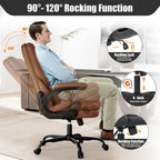 Ergonomic Office Chair with Flip-up Armrests 300lbs,Middle- Tall Computer Office Desk Chair with Lumbar Support,Executive PU Leather Chair with Rocking Function Adjustable Height for Home Office