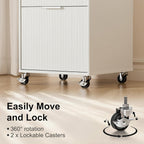 3 Drawers Fluted Mobile File Cabinet with Lock, Rolling File Cabinet Printer Stand Table, Under Desk Wooden Filing Cabinets for Home Office Essentials Storage Organization Furniture Letters/A4(White)