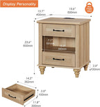 WAMPAT Farmhouse End Table Nightstand with Charging Station, Small Side Table with 2 Drawers for Living Room, Light Wood Night Stand Bedside Table for Bedroom, Oak