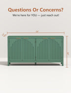 58" Modern Fluted Sideboard Buffet Cabinet with Storage, Modern Credenza with Arched Doors, Coffee Bar Table, Wood Media TV Console Table Credenza for Living Room Hallway Entryway (Green)