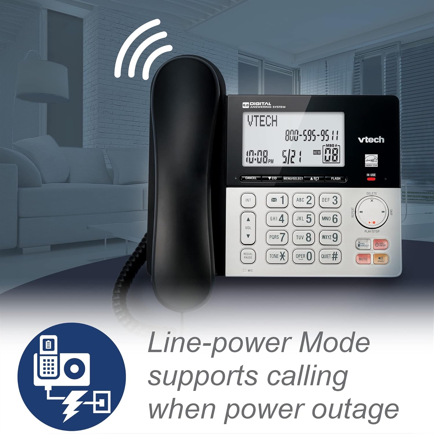 VTech VG208-2 DECT 6.0 Corded/Cordless Phone System with 2 Handsets, Digital Answering Machine, Call Blocking, Caller ID, Large Backlit Display