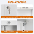 BESFUR Metal Garage Storage Cabinet with 2 Locking Doors and 2 Adjustable Shelves, 36" White Metal Short Storage Cabinet for Home Office, Garage,School,Utility Room