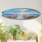 48-inch Wooden Pier Surfboard Wall Art, Handcrafted Coastal Holiday Décor by G. Debrekht