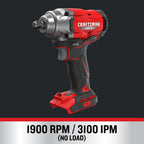 CRAFTSMAN V20 Cordless Impact Wrench, 1/2 inch, Bare Tool Only (CMCF921B)