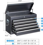 Metal Tool Box, 5-Layer Drawers & Top Storage Tray Tool Box with Lock Safety and Handle, 24" Portable Tool Chest Cabinet for Garage, Warehouse, Home, Black